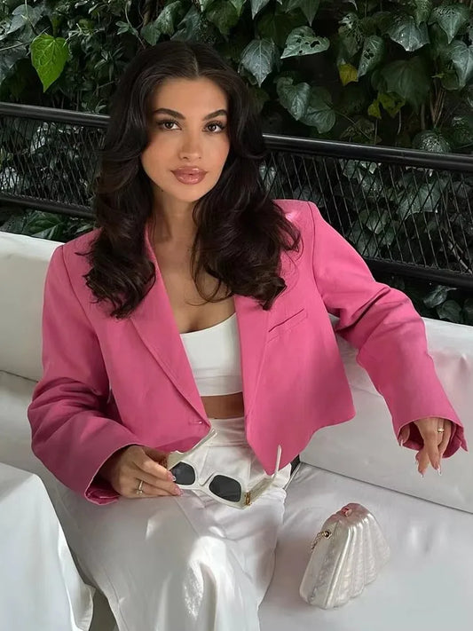 Blazer Mujer Cropped Rosa